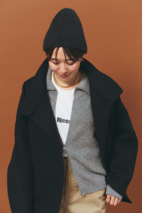 Melton cocoon coat