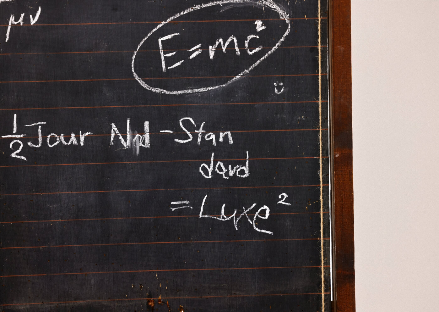 journal standard and e=mc² written on the chalkboard.